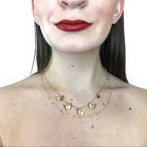 NEW - Butterfly Double Layered Gold Chain Necklace